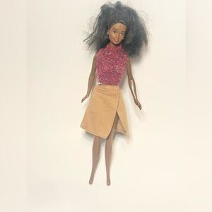 African American Christie Ponytail Pink Tank Shirt W/ Skirt Barbie Mattel 1990s